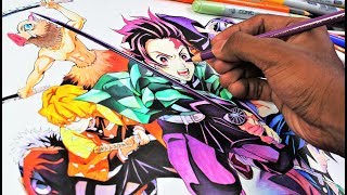 Drawing EPIC Kimetsu No YaibaDemon Slayer鬼滅の刃 [upl. by Maryjo]