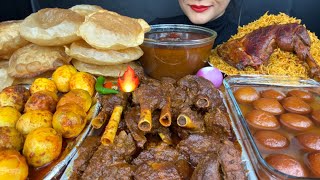 ASMR EATING PURI MUTTON CURRYEGG CURRYCHICKEN BIRYANIGULAB JAMUN [upl. by Aridan]