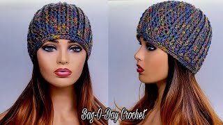 How To Crochet A Ribbed Beanie Hat  BagODay Crochet Tutorial 570 [upl. by Emmi]