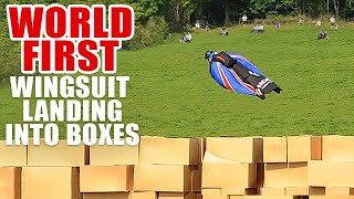 World’s First Wingsuit Landing into Boxes Without Using Parachute [upl. by Misaq]