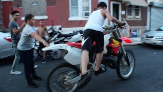 13 year old kid rides bike bigger then him   BRAAP VLOGS [upl. by Arymas]