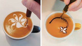 BARISTA TURNS COFFEE INTO INCREDIBLE WORKS OF ART [upl. by Lud]