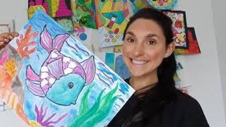 How to Draw Rainbow Fish Art lesson for Kids [upl. by Kilah688]