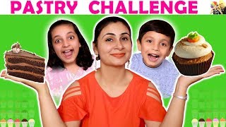 PASTRY CHALLENGE  Blindfold eating Cake Challenge  Aayu and Pihu Show [upl. by Maunsell]