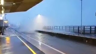 Waves batter railway line at Dawlish station as Storm Emma hits UK [upl. by Anafetse]