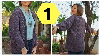 Crochet Super Easy Cardigan With 2 Hexagons  Part 1 [upl. by Naji27]