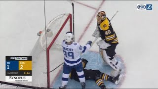 Tuukka Rask Attacks Cory Conacher in Goal Mouth Huge Line Fight Ensues Lightning vs Bruins [upl. by Nomrah]