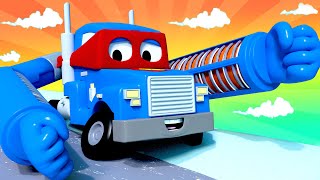 Car Toons full episodes A fire truck a tractor amp a water tank truck Cars and trucks [upl. by Pallas]