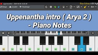 Uppenantha Song  intro  Piano Notes   Arya 2  Allu Arjun [upl. by Ciryl]