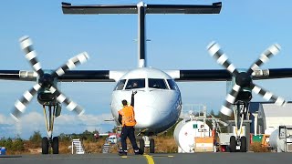 Widerøe Dash8300 startup at Stord airport 2016 [upl. by Ylrebme]