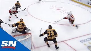 Matthew Tkachuk Flips Puck Off Backhand Past Tuukka Rask For Goal [upl. by Liuqa]