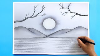 How to Draw a simple Landscape  Easy Pencil Drawing [upl. by Caesar809]