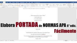 CÓMO HACER UNA PORTADA CON NORMAS APA 6° EDICIÓN [upl. by Enileuqkcaj]