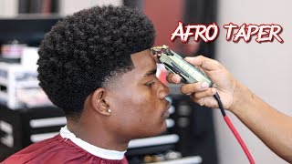 BARBER TUTORIAL AFRO TAPER  CURL SPONGE WITH SIDE PART [upl. by Kenzi548]