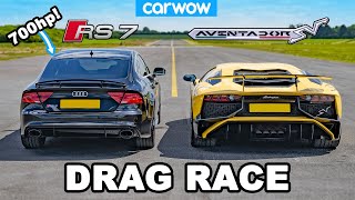 Lamborghini Aventador vs 700hp Audi RS7  DRAG RACE [upl. by Bollen437]