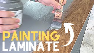 Yes you CAN paint LAMINATE FURNITURE Mid Century Style Dresser Makeover [upl. by Aniral]