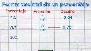 CONVERTIR UN PORCENTAJE A FRACCION Y A DECIMAL [upl. by Eiuqnimod11]