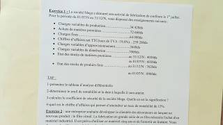 Comptabilité analytique  coût variable seuil de rentabilité fiche 8 [upl. by Ahsenad661]