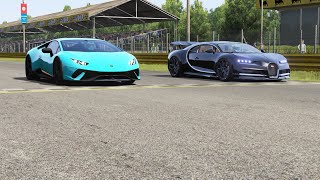 Lamborghini Huracan Performante vs Bugatti Chiron at Monza Full Course [upl. by Dulciana]