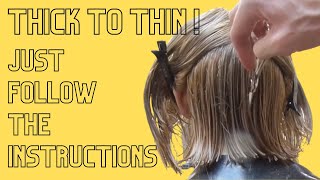 How To Thin Out Thick Hair  Textured Blunt Bob Haircut [upl. by Tevlev546]