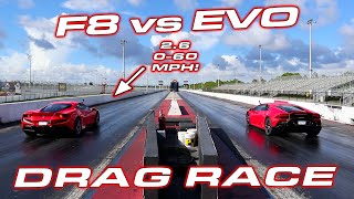 F8 vs EVO  FIRST Ferrari F8 Tributo 14 Mile vs Lamborghini Huracan EVO [upl. by Susannah872]