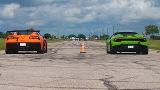 2019 Corvette ZR1 vs Lamborghini Huracan Oohrahkhan Drag Race [upl. by Sirod]