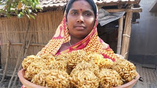 Murir Moa Cooking by Rural Women  Puffed Rice Balls with Jaggery Recipe Indian Village Food [upl. by Anahc]