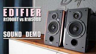 Edifier R1850DB vs Edifier R1700BT  Sound Demo w Bass Test [upl. by Tosch]