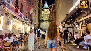 Istanbul Turkey Nightlife Galata Tower 4K Walking Tour [upl. by Kenti]