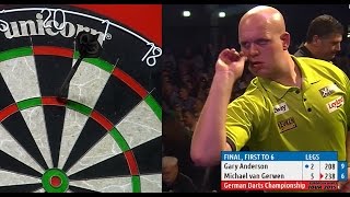 INCREDIBLE DARTS Michael van Gerwen v Gary Anderson 2015 German Darts Championship HD [upl. by Gnort]