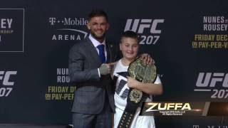 UFC 207 Cody Garbrandt Gives UFC Championship Belt to Cancer Survivor [upl. by Aleda227]