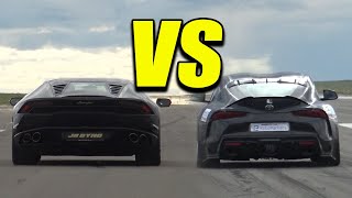 LAMBORGHINI HURACAN vs TOYOTA SUPRA MK5 600hp [upl. by Ingram970]