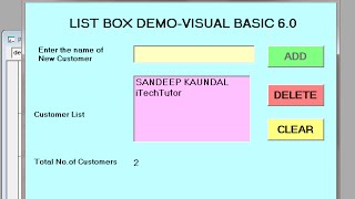 Learn Visual Basic 60 VB6 ListBox Control AddDelete and Clear items from List [upl. by Nosecyrb]