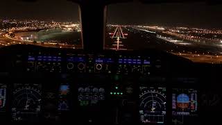 Smoothest A380 landing Night landing in Dubai DXB  OMDB Flight Deck View [upl. by Ahtrim]