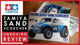 Review Unboxing the Tamiya Sand Scorcher RC racing buggy [upl. by Ahsinyar]