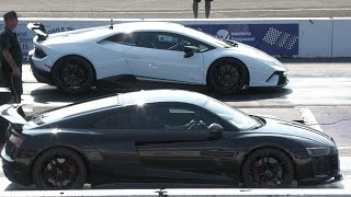 4K Audi R8 vs Lamborghini Performante Huracan  supercars drag racing [upl. by Ojeibbob]