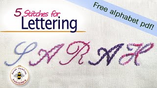 FIVE stitches for embroidered lettering tutorial [upl. by Stagg9]