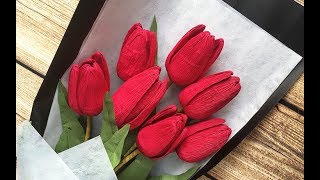 ABC TV  How To Make Tulip Paper Bouquet Flower From Crepe Paper  Craft Tutorial [upl. by Winson857]