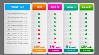 How to Create Pricing Table in PowerPoint  Pricing Plan [upl. by Clintock]