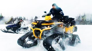 Quad with tracks VS Snowmobile Deep snow [upl. by Yllor71]