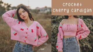 Crochet Crop Cherry Cardigan Tutorial  Chenda DIY [upl. by Hendricks]