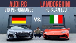 Deutschland vs Italien  Audi R8 V10 performance vs Lamborghini Huracán EVO  Hamid Mossadegh [upl. by Body]