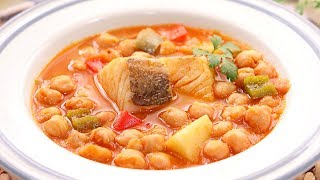 Garbanzos con Bacalao  Receta Tradicional muy Fácil y Deliciosa [upl. by Ferdinand]