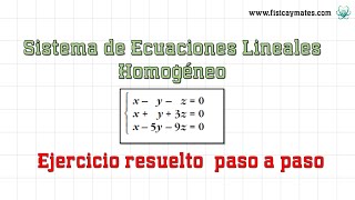 Sistema Ecuaciones Lineales Homogéneo  Ejercicio resuelto [upl. by Viradis]