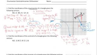 Finding Circumcenter Centriod Incenter Orthocenter Coordinates Review [upl. by Domph938]