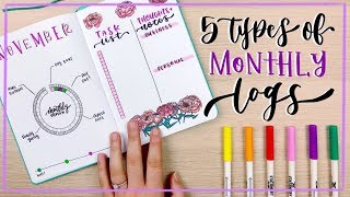 5 Types of Monthly Logs  Bullet Journal Ideas [upl. by Recha312]