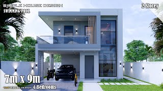 House Design  Simple House  7m x 9m 2 Storey  4 Bedrooms [upl. by Atinev57]