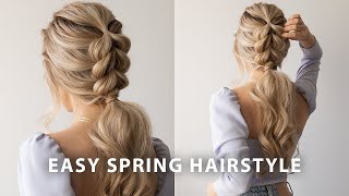 EASY BRAIDED PONYTAIL HAIRSTYLE SPRING 🌷 Wedding Bridal Long Hair [upl. by Zebulen]