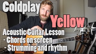 Coldplay  Yellow  Acoustic Guitar tutorial  Official chords  Rhythm [upl. by Savory]