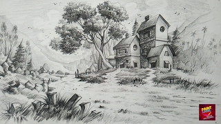 How To Draw and Shade A Simple Landscape For Beginners With Pencil [upl. by Irrok]